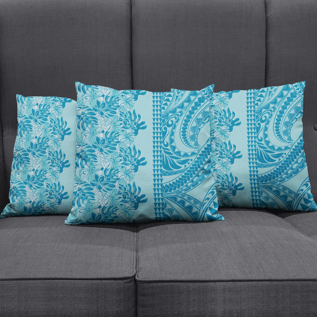 Cyan Hibiscus Monstera Seamless Kakau Hawaii Pillow Cover LT14 - Polynesian Pride