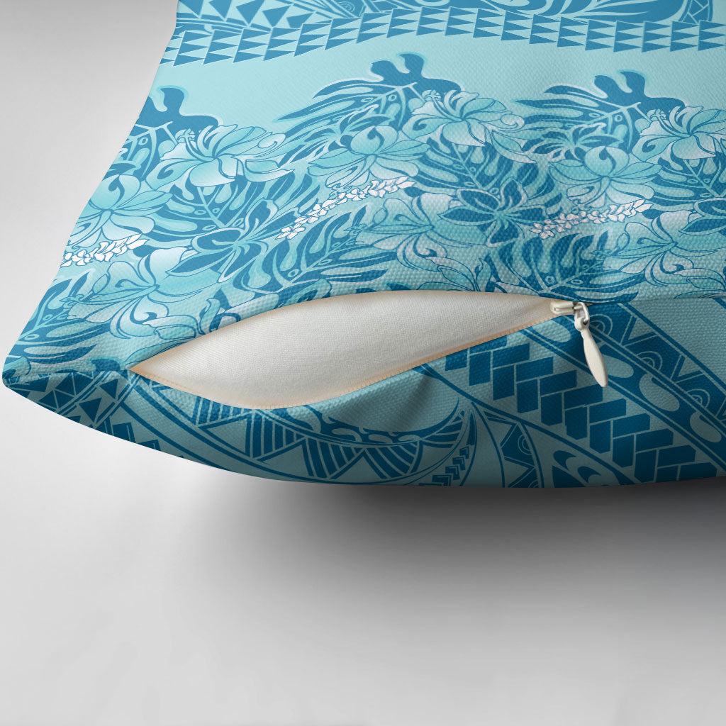 Cyan Hibiscus Monstera Seamless Kakau Hawaii Pillow Cover LT14 - Polynesian Pride