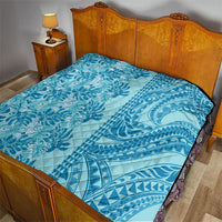 Cyan Hibiscus Monstera Seamless Kakau Hawaii Quilt LT14 - Polynesian Pride