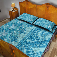Cyan Hibiscus Monstera Seamless Kakau Hawaii Quilt Bed Set LT14 - Polynesian Pride