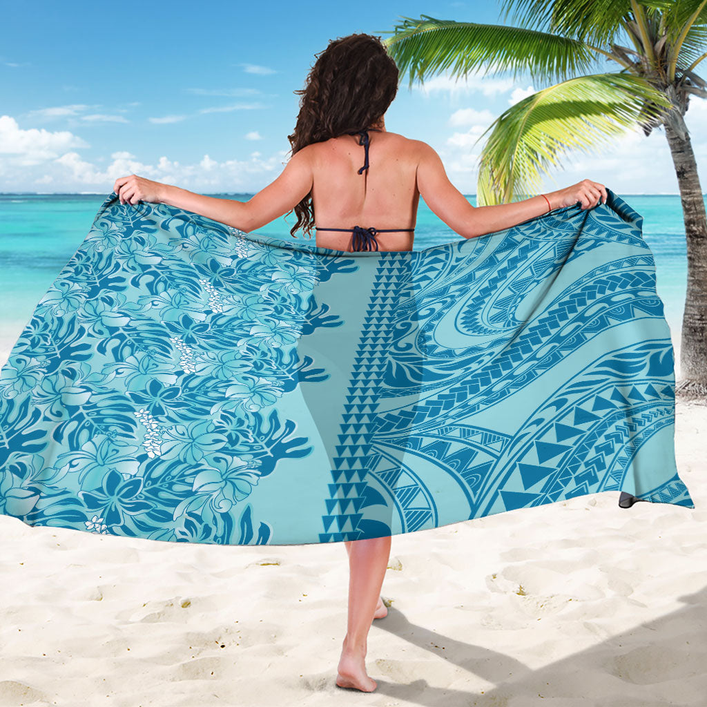 Cyan Hibiscus Monstera Seamless Kakau Hawaii Sarong LT14 - Polynesian Pride