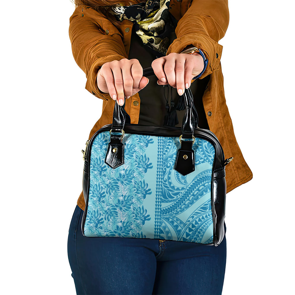 Cyan Hibiscus Monstera Seamless Kakau Hawaii Shoulder Handbag LT14 One Size Cyan - Polynesian Pride