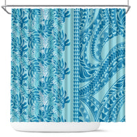 Cyan Hibiscus Monstera Seamless Kakau Hawaii Shower Curtain LT14 Cyan - Polynesian Pride