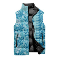 Cyan Hibiscus Monstera Seamless Kakau Hawaii Sleeveless Puffer Jacket LT14 - Polynesian Pride