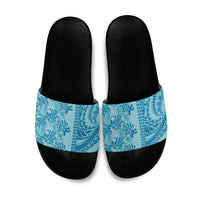 Cyan Hibiscus Monstera Seamless Kakau Hawaii Slide Sandals LT14 Cyan - Polynesian Pride
