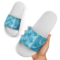 Cyan Hibiscus Monstera Seamless Kakau Hawaii Slide Sandals LT14 - Polynesian Pride