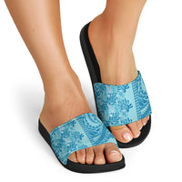 Cyan Hibiscus Monstera Seamless Kakau Hawaii Slide Sandals LT14 - Polynesian Pride