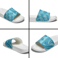 Cyan Hibiscus Monstera Seamless Kakau Hawaii Slide Sandals LT14 - Polynesian Pride