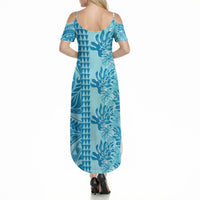 Cyan Hibiscus Monstera Seamless Kakau Hawaii Summer Maxi Dress LT14 - Polynesian Pride
