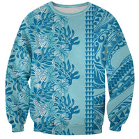 Cyan Hibiscus Monstera Seamless Kakau Hawaii Sweatshirt LT14 Unisex Cyan - Polynesian Pride