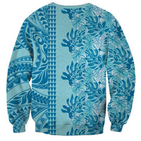 Cyan Hibiscus Monstera Seamless Kakau Hawaii Sweatshirt LT14 - Polynesian Pride