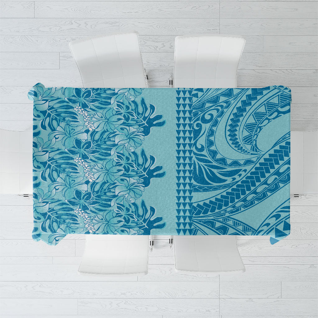 Cyan Hibiscus Monstera Seamless Kakau Hawaii Tablecloth LT14 Cyan - Polynesian Pride