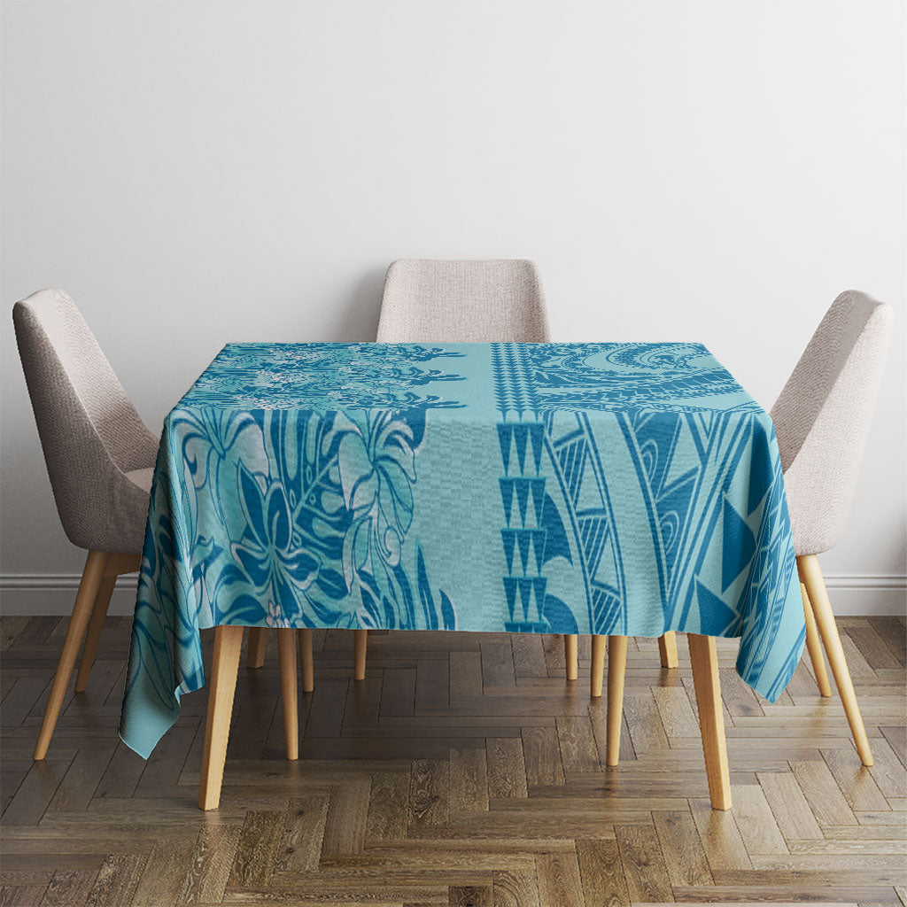 Cyan Hibiscus Monstera Seamless Kakau Hawaii Tablecloth LT14 - Polynesian Pride