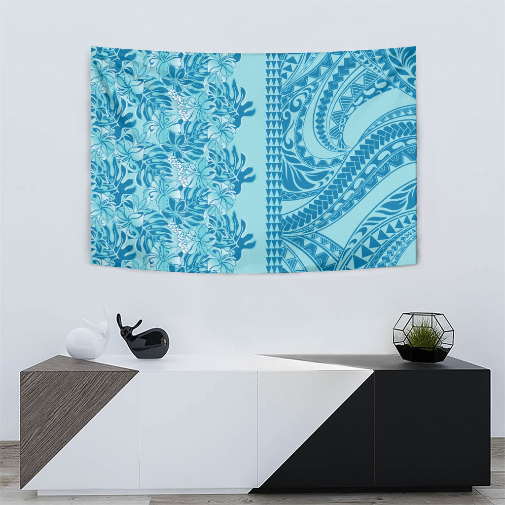 Cyan Hibiscus Monstera Seamless Kakau Hawaii Tapestry LT14 - Polynesian Pride