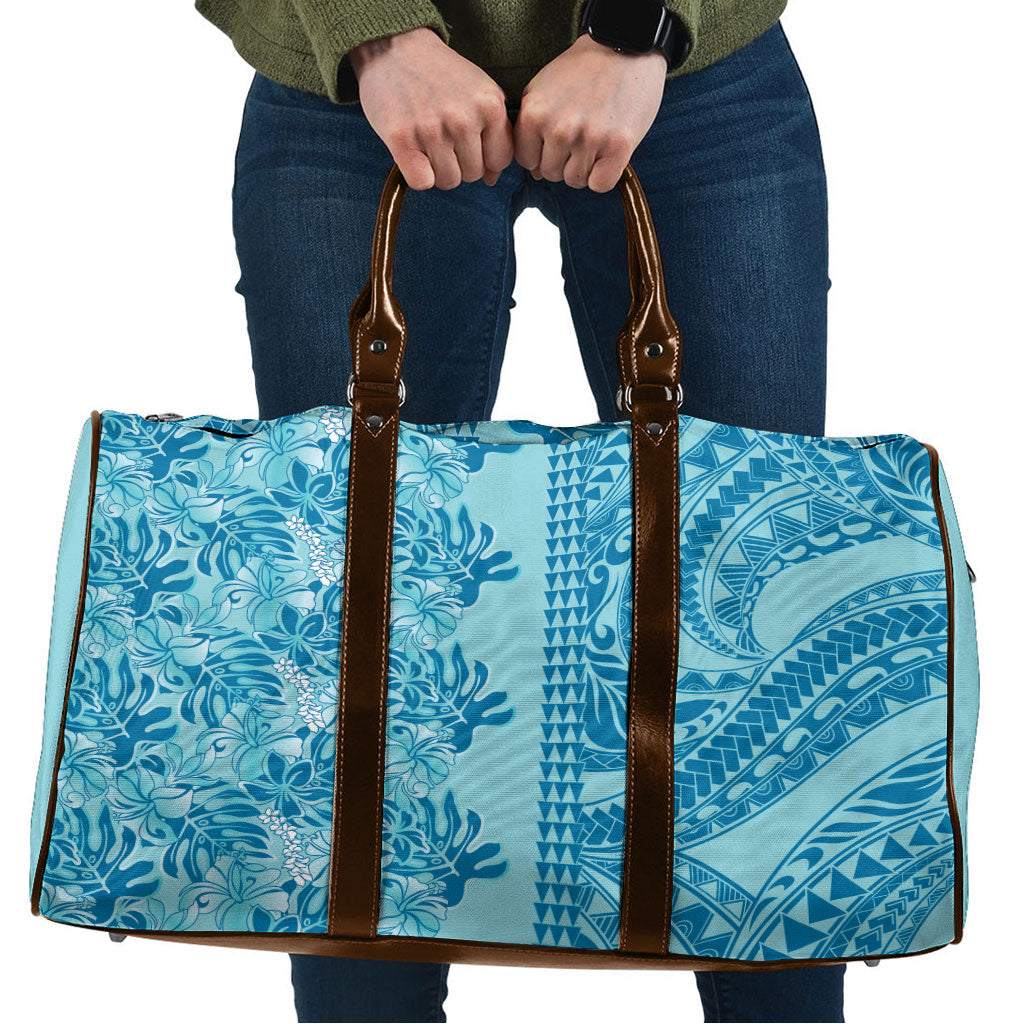 Cyan Hibiscus Monstera Seamless Kakau Hawaii Travel Bag LT14 Cyan - Polynesian Pride