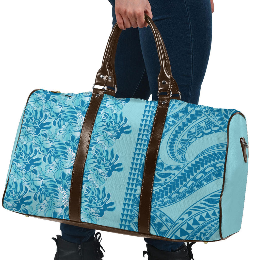 Cyan Hibiscus Monstera Seamless Kakau Hawaii Travel Bag LT14 - Polynesian Pride