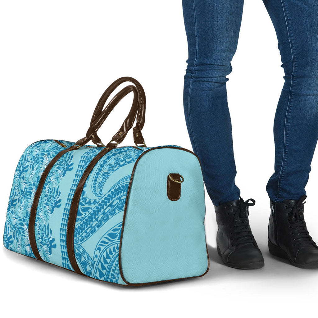 Cyan Hibiscus Monstera Seamless Kakau Hawaii Travel Bag LT14 - Polynesian Pride