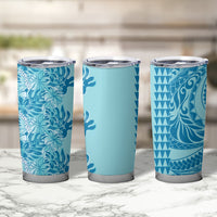 Cyan Hibiscus Monstera Seamless Kakau Hawaii Tumbler Cup LT14 - Polynesian Pride