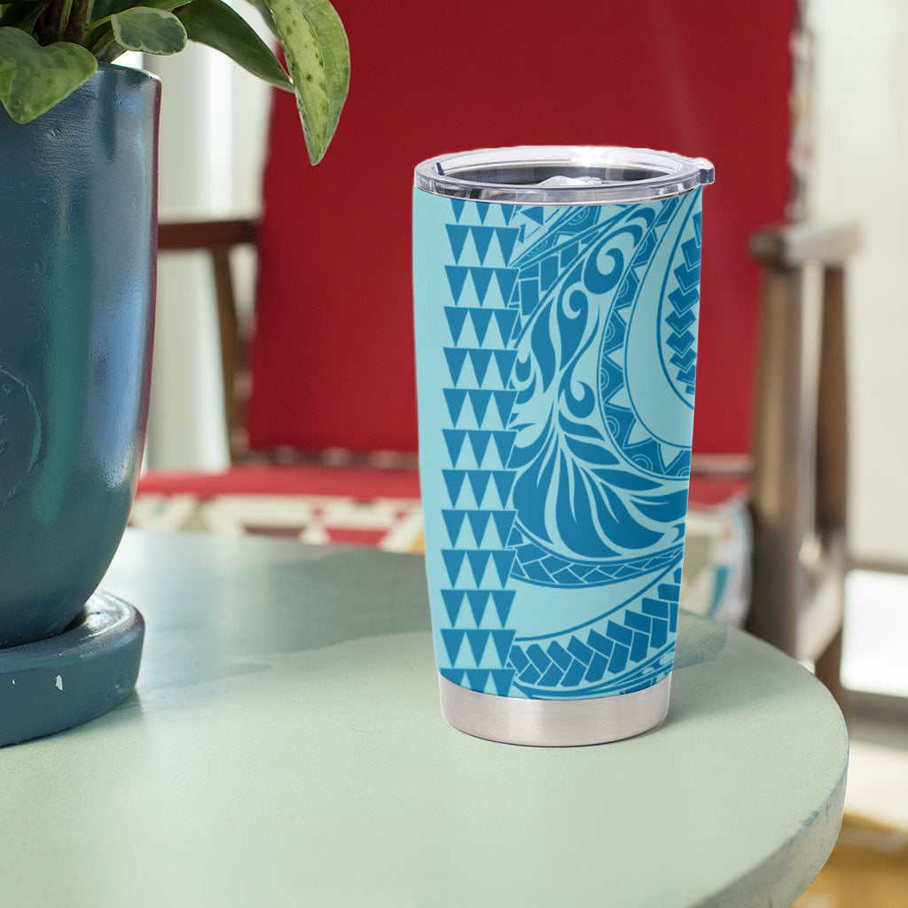 Cyan Hibiscus Monstera Seamless Kakau Hawaii Tumbler Cup LT14 - Polynesian Pride