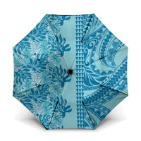 Cyan Hibiscus Monstera Seamless Kakau Hawaii Umbrella LT14 One Size Folded 11.42 inch Opened Diameter 37.4 inch Cyan - Polynesian Pride