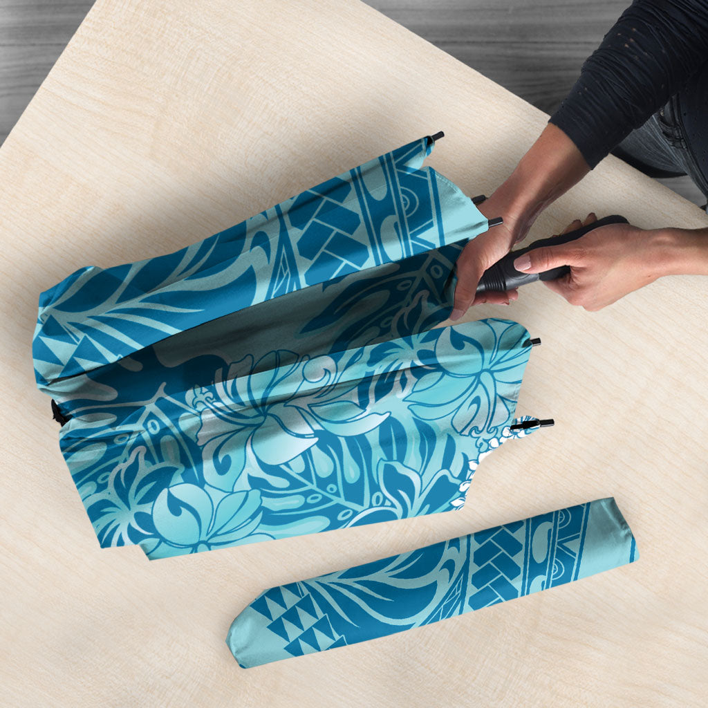Cyan Hibiscus Monstera Seamless Kakau Hawaii Umbrella LT14 - Polynesian Pride