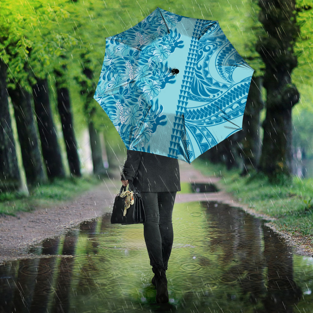 Cyan Hibiscus Monstera Seamless Kakau Hawaii Umbrella LT14 - Polynesian Pride
