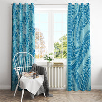 Cyan Hibiscus Monstera Seamless Kakau Hawaii Window Curtain LT14 - Polynesian Pride