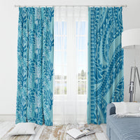 Cyan Hibiscus Monstera Seamless Kakau Hawaii Window Curtain LT14 - Polynesian Pride