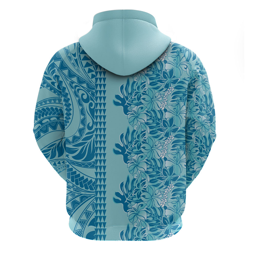 Cyan Hibiscus Monstera Seamless Kakau Hawaii Zip Hoodie LT14 - Polynesian Pride