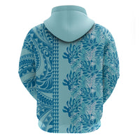 Cyan Hibiscus Monstera Seamless Kakau Hawaii Zip Hoodie LT14 - Polynesian Pride