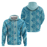 Cyan Hibiscus Monstera Seamless Kakau Hawaii Zip Hoodie LT14 - Polynesian Pride