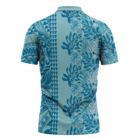 Cyan Hibiscus Monstera Seamless Kakau Hawaii Zipper Polo Shirt LT14 - Polynesian Pride