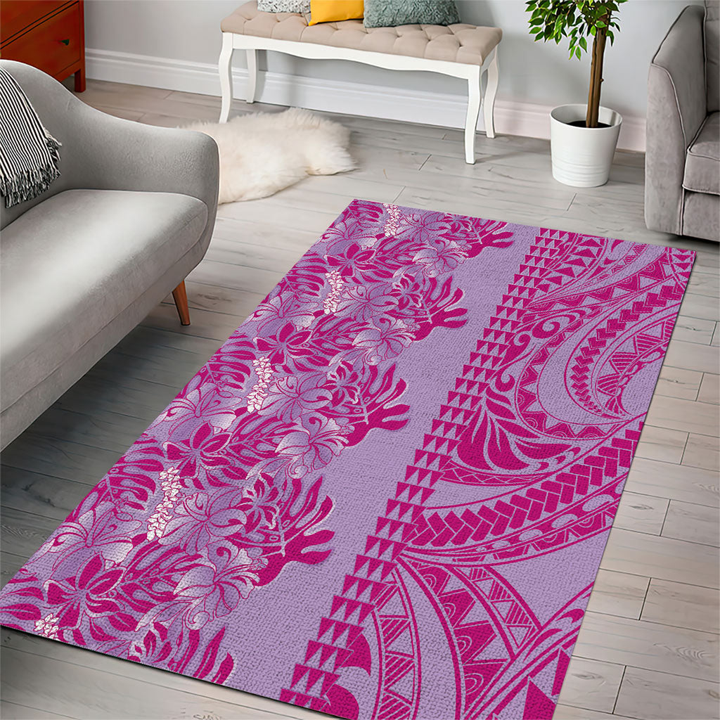 Purple Hibiscus Monstera Seamless Kakau Hawaii Area Rug LT14 - Polynesian Pride