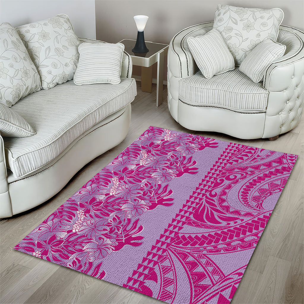 Purple Hibiscus Monstera Seamless Kakau Hawaii Area Rug LT14 - Polynesian Pride
