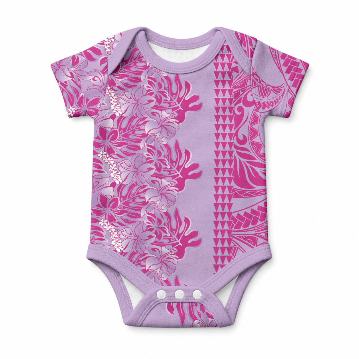 Purple Hibiscus Monstera Seamless Kakau Hawaii Baby Onesie LT14 Purple - Polynesian Pride