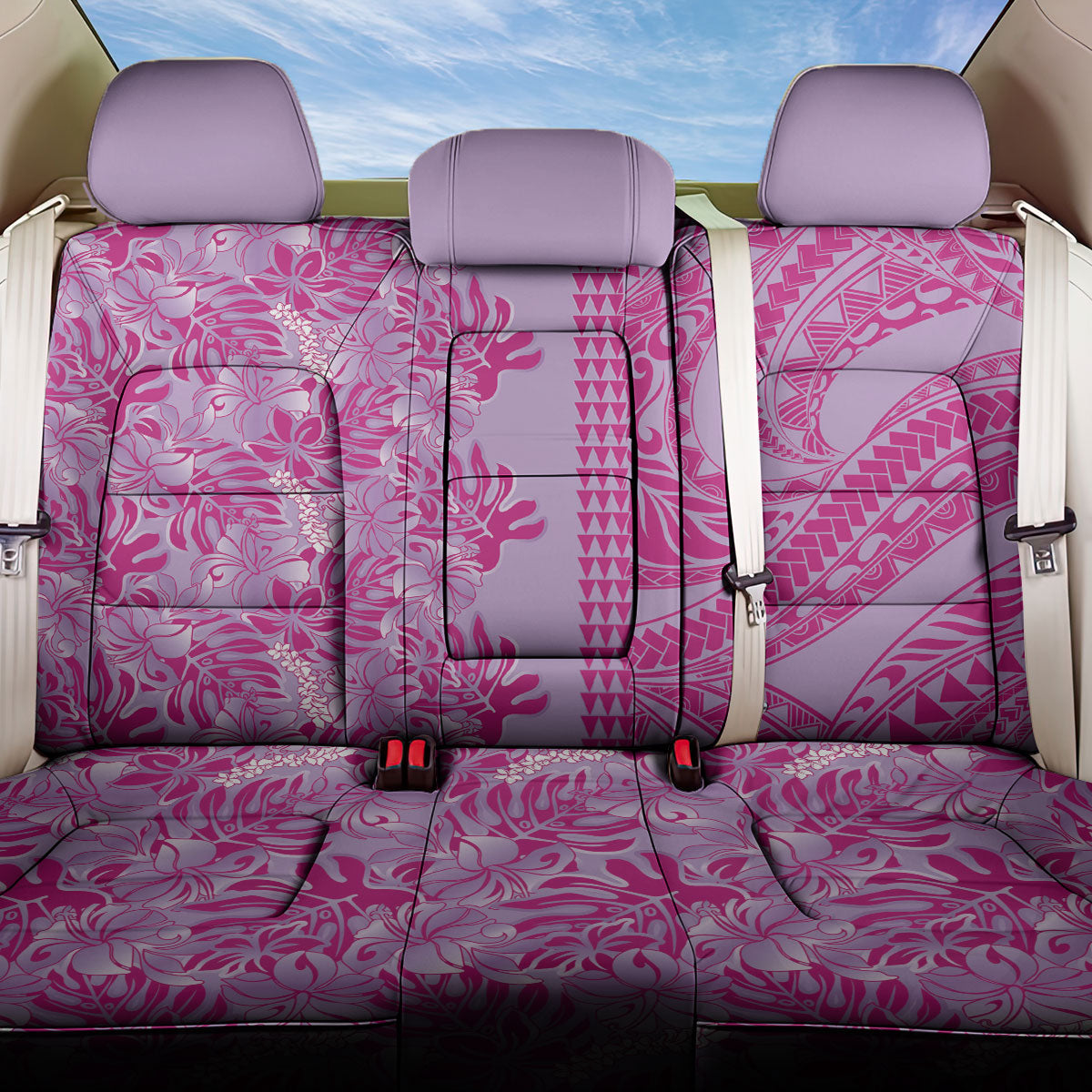 Purple Hibiscus Monstera Seamless Kakau Hawaii Back Car Seat Cover
