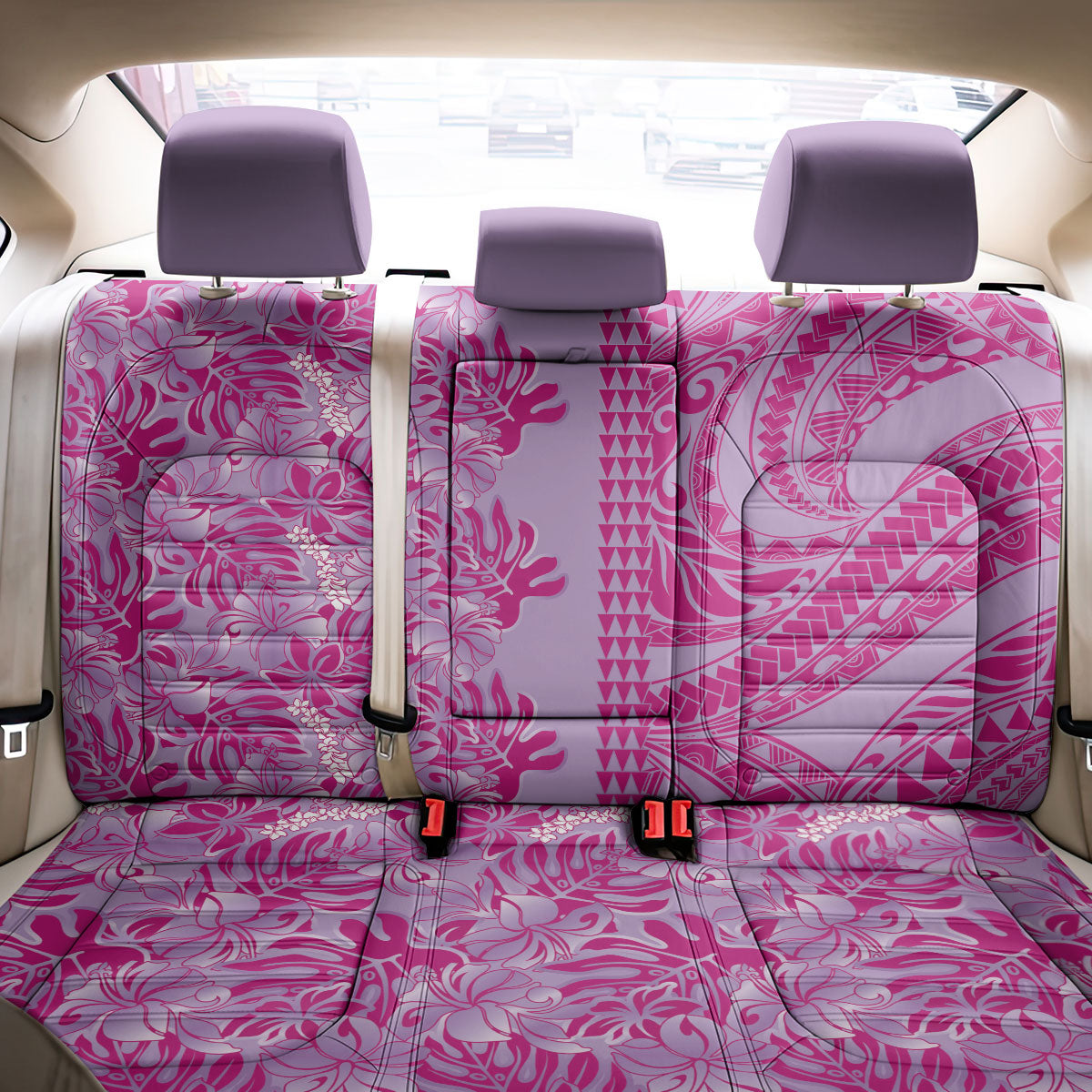 Purple Hibiscus Monstera Seamless Kakau Hawaii Back Car Seat Cover LT14 - Polynesian Pride