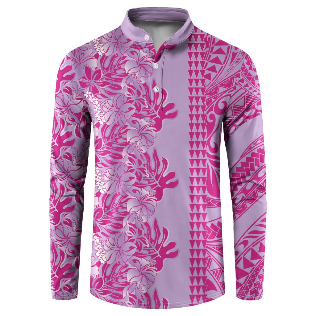 Purple Hibiscus Monstera Seamless Kakau Hawaii Button Sweatshirt LT14 Purple - Polynesian Pride