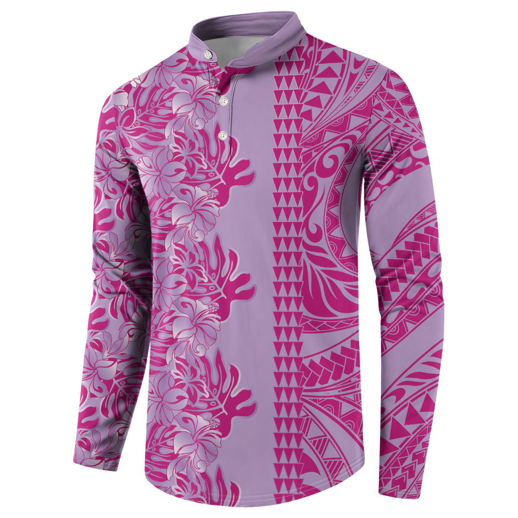 Purple Hibiscus Monstera Seamless Kakau Hawaii Button Sweatshirt LT14 - Polynesian Pride