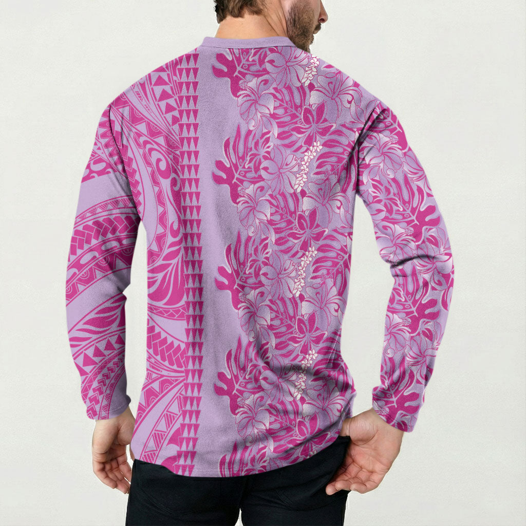 Purple Hibiscus Monstera Seamless Kakau Hawaii Button Sweatshirt LT14 - Polynesian Pride