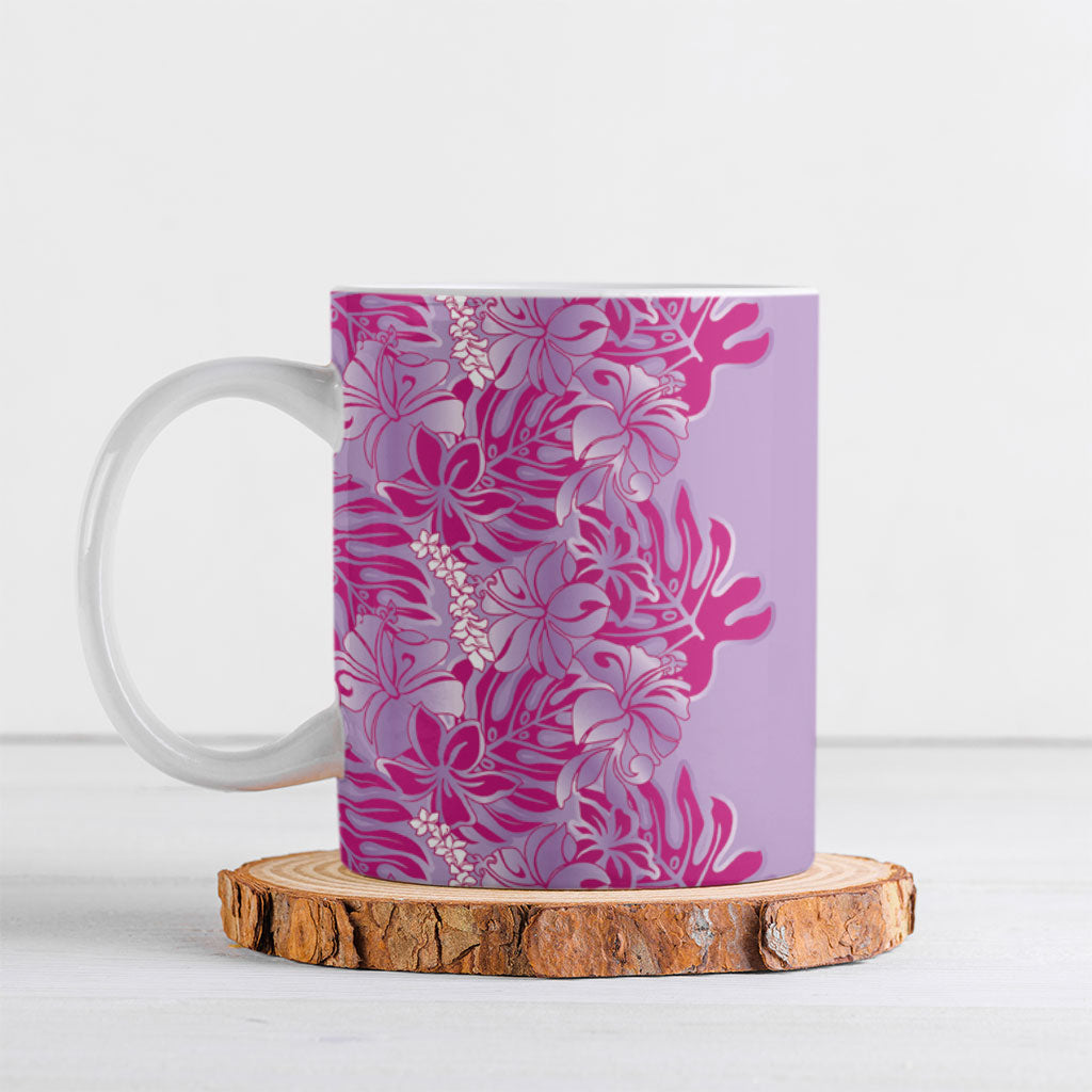Purple Hibiscus Monstera Seamless Kakau Hawaii Ceramic Mug LT14 Purple - Polynesian Pride