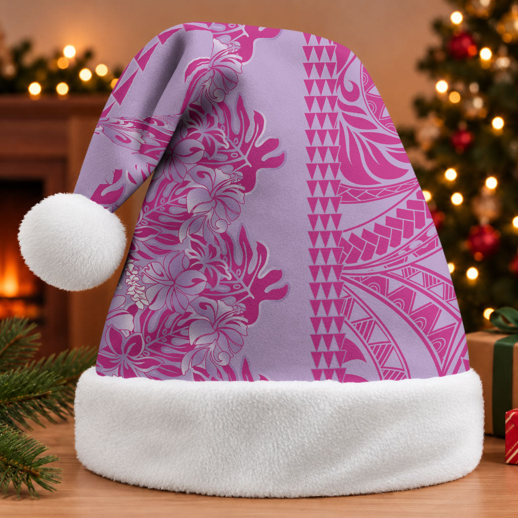 Purple Hibiscus Monstera Seamless Kakau Hawaii Christmas Santa Hat LT14 Without Fur Purple - Polynesian Pride