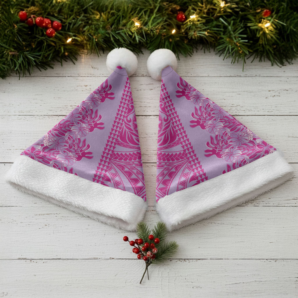 Purple Hibiscus Monstera Seamless Kakau Hawaii Christmas Santa Hat LT14 - Polynesian Pride