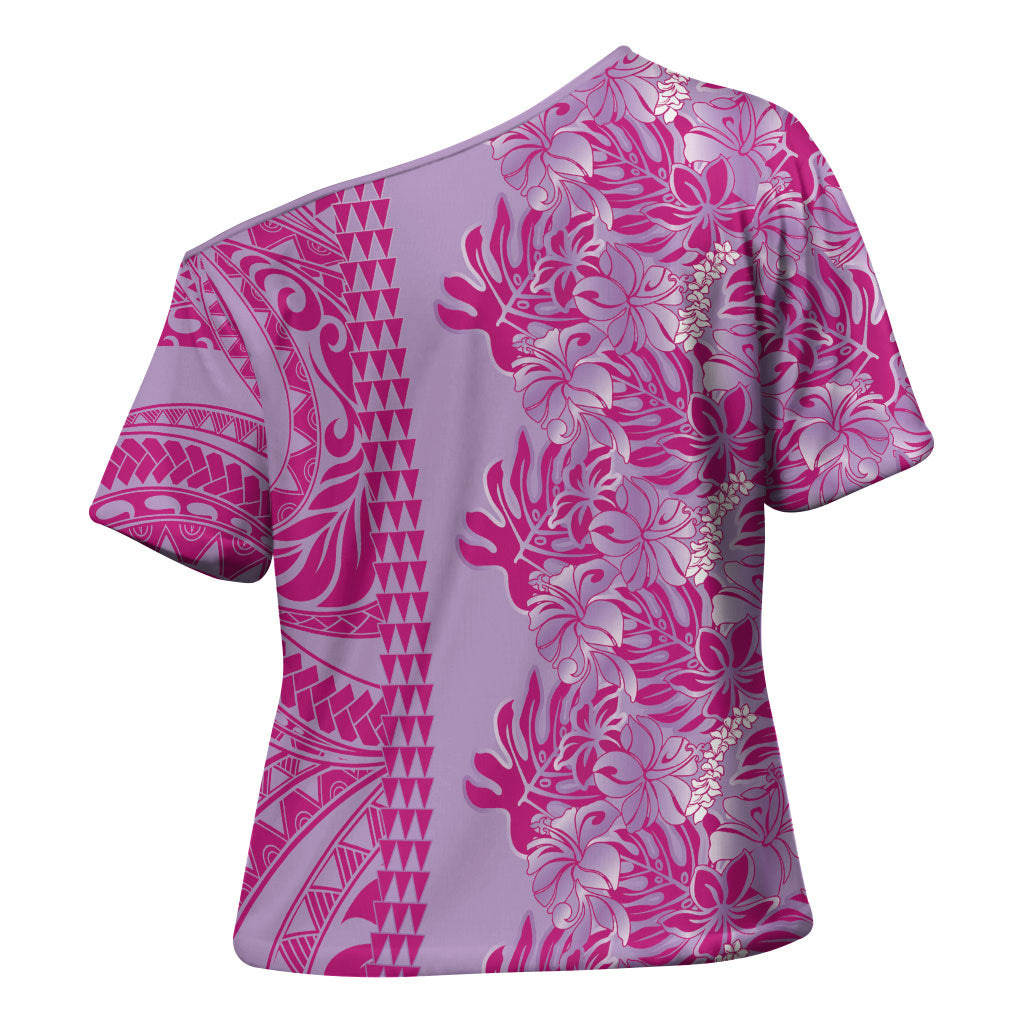 Purple Hibiscus Monstera Seamless Kakau Hawaii Cross Shoulder Shirt LT14 - Polynesian Pride