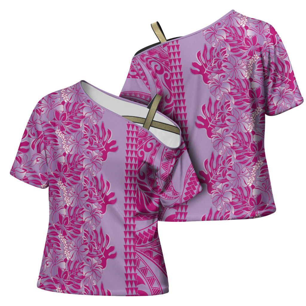 Purple Hibiscus Monstera Seamless Kakau Hawaii Cross Shoulder Shirt LT14 - Polynesian Pride