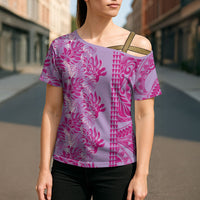 Purple Hibiscus Monstera Seamless Kakau Hawaii Cross Shoulder Shirt LT14 - Polynesian Pride