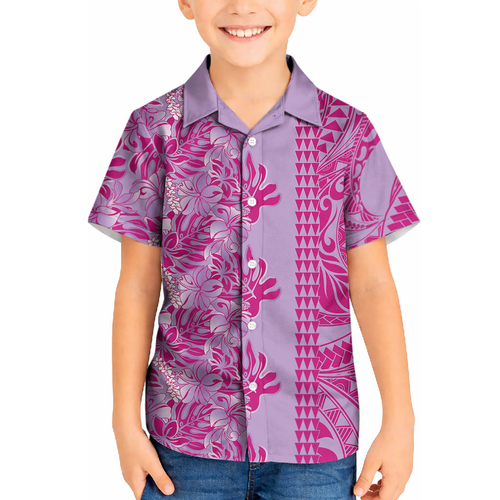 Purple Hibiscus Monstera Seamless Kakau Hawaii Kid Hawaiian Shirt LT14 Kid Purple - Polynesian Pride