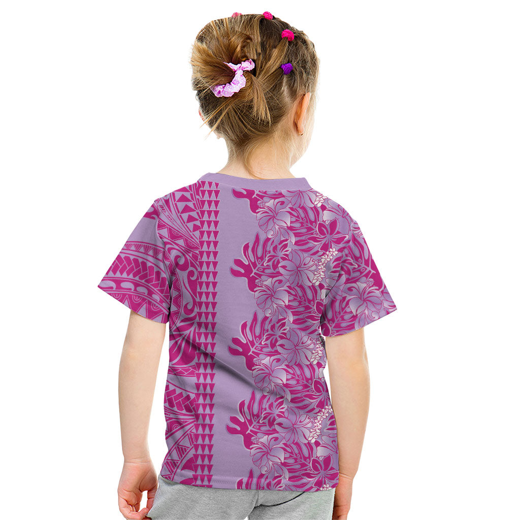Purple Hibiscus Monstera Seamless Kakau Hawaii Kid T Shirt LT14 - Polynesian Pride