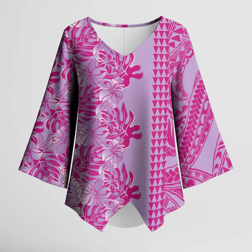 Purple Hibiscus Monstera Seamless Kakau Hawaii Kimono Sleeve Blouse LT14 Female Purple - Polynesian Pride