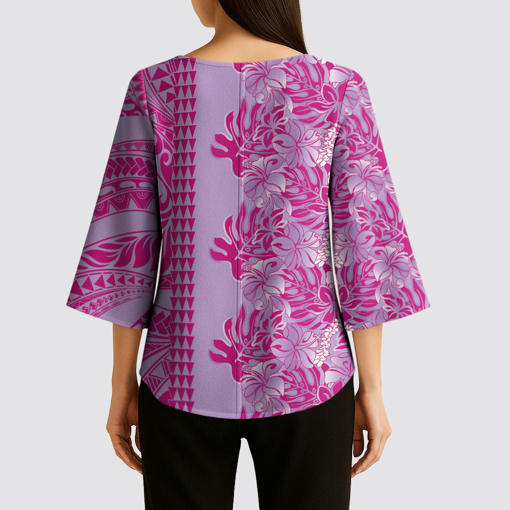 Purple Hibiscus Monstera Seamless Kakau Hawaii Kimono Sleeve Blouse LT14 - Polynesian Pride